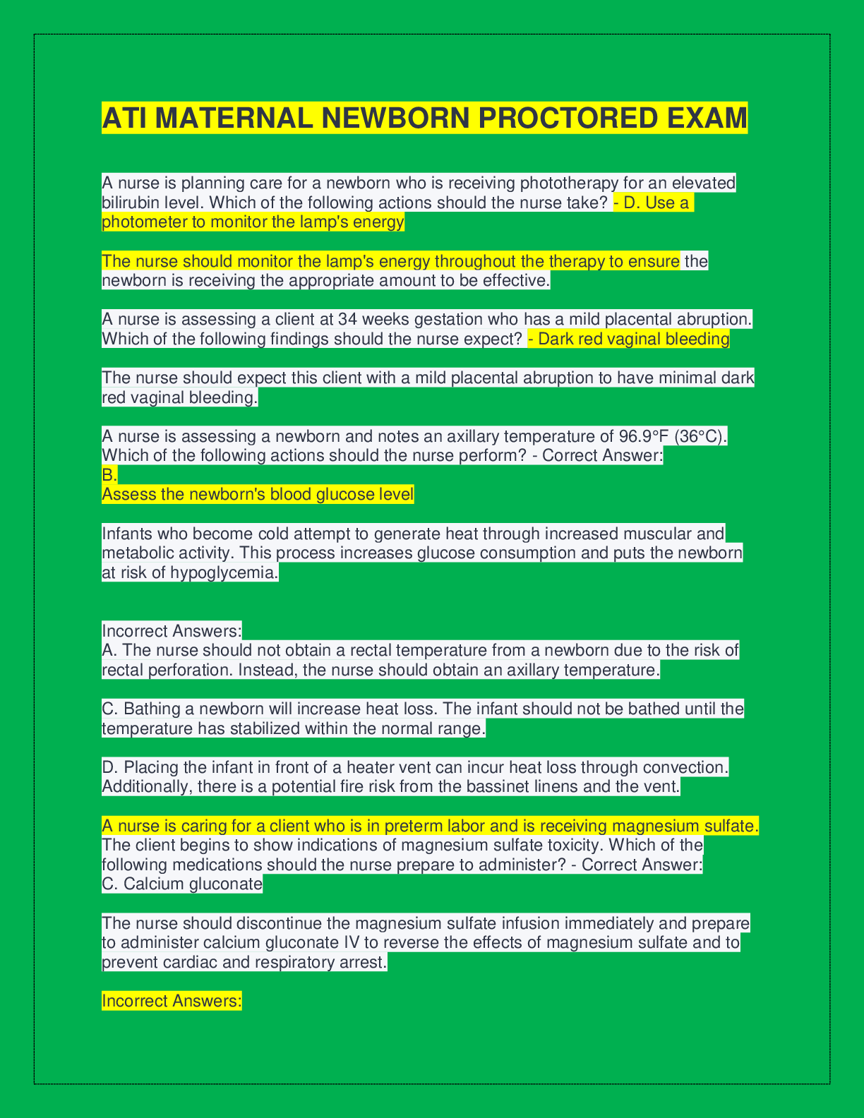 ATI MATERNAL NEWBORN PROCTORED EXAM Browsegrades